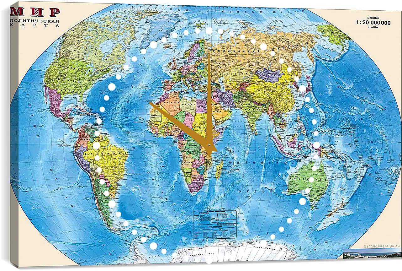 Часы картина - Карта мира политическая