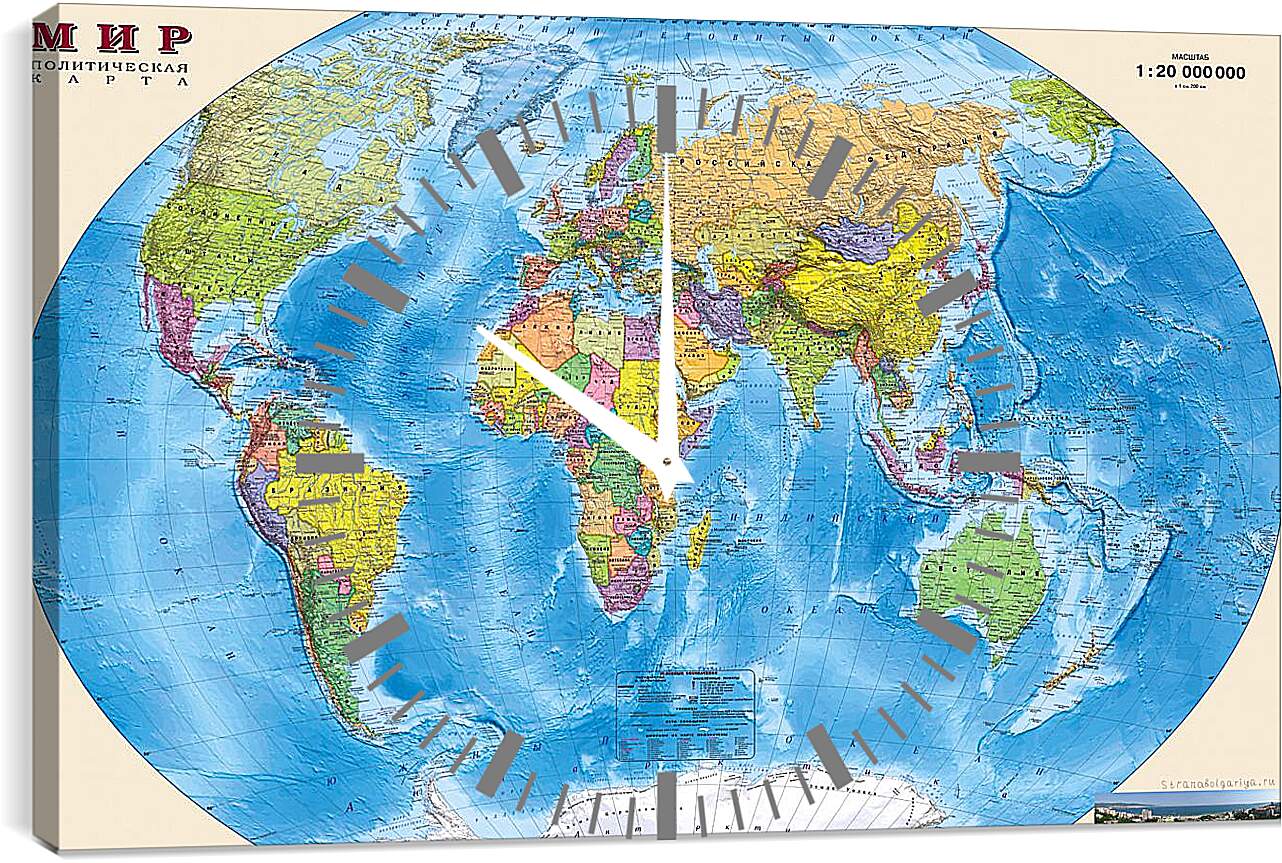 Часы картина - Карта мира политическая