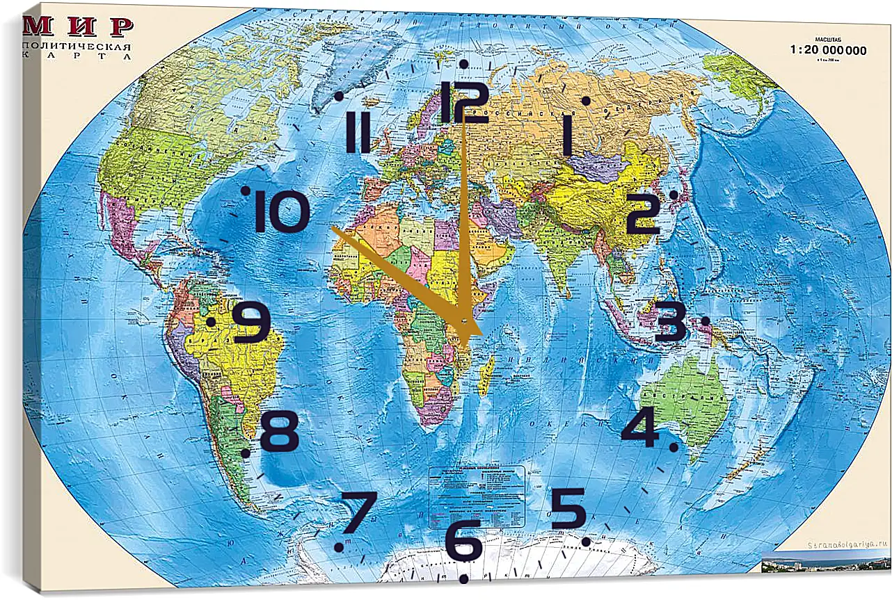 Часы картина - Карта мира политическая