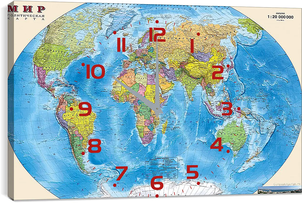 Часы картина - Карта мира политическая