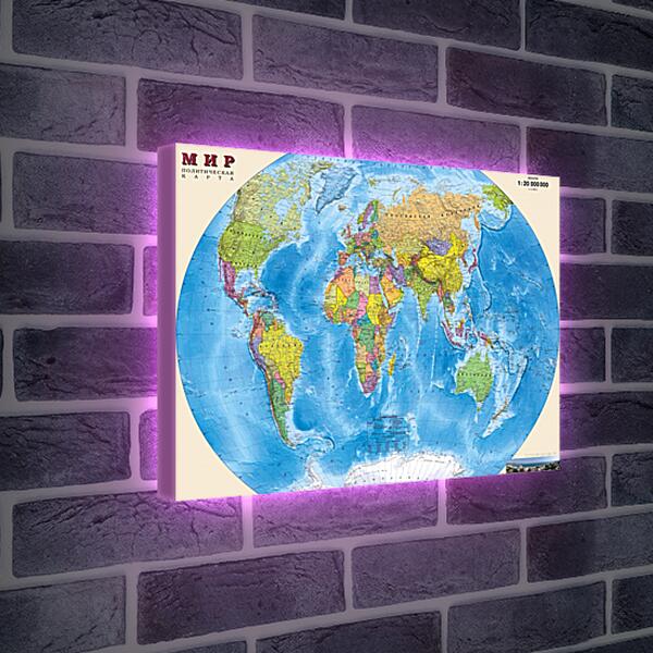 Лайтбокс световая панель - Карта мира политическая