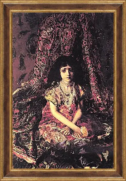 Картина в раме - Portrait of a Girl against a Persian Carpet. Врубель Михаил