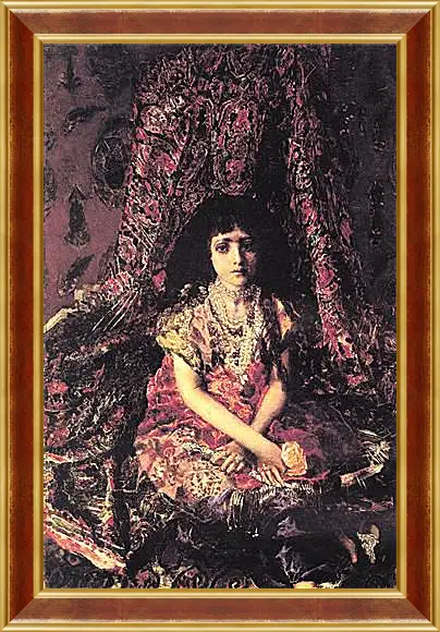 Картина в раме - Portrait of a Girl against a Persian Carpet. Врубель Михаил