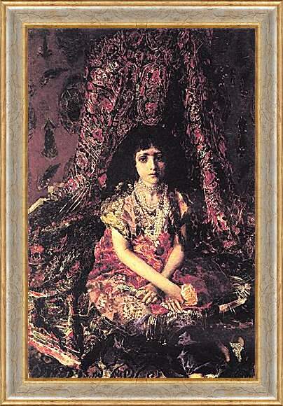 Картина в раме - Portrait of a Girl against a Persian Carpet. Врубель Михаил