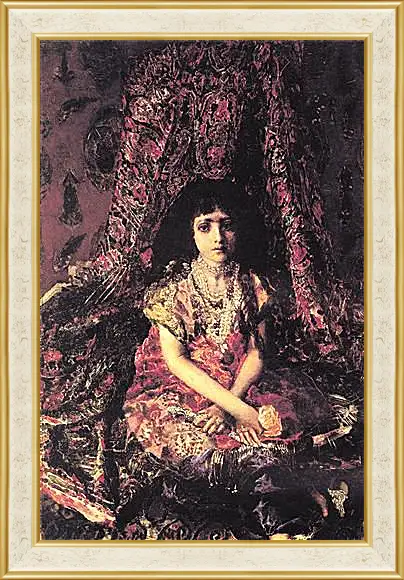 Картина в раме - Portrait of a Girl against a Persian Carpet. Врубель Михаил