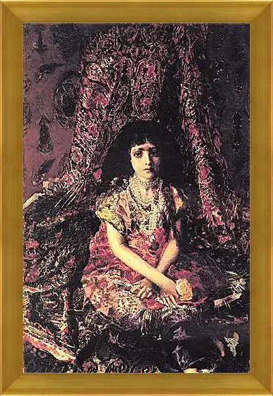 Картина в раме - Portrait of a Girl against a Persian Carpet. Врубель Михаил