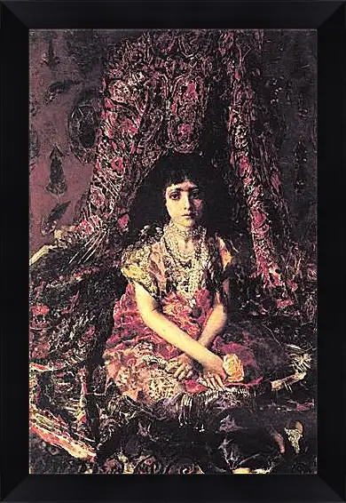 Картина в раме - Portrait of a Girl against a Persian Carpet. Врубель Михаил