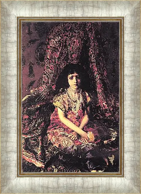 Картина в раме - Portrait of a Girl against a Persian Carpet. Врубель Михаил