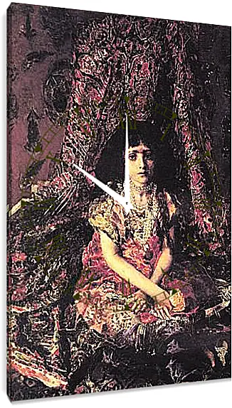 Часы картина - Portrait of a Girl against a Persian Carpet. Врубель Михаил