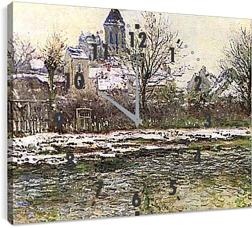 Часы картина - Church of Vetheuil in the Snow. Клод Моне
