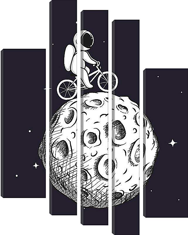 Модульная картина - Космонавт на велосипеде на Луне