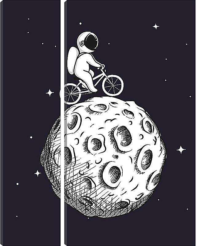 Модульная картина - Космонавт на велосипеде на Луне