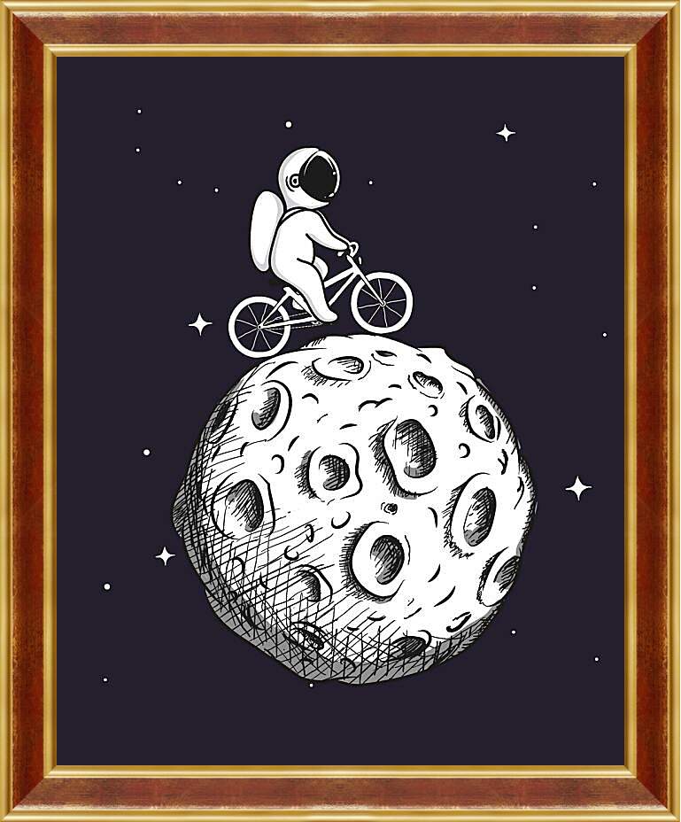 Картина в раме - Космонавт на велосипеде на Луне