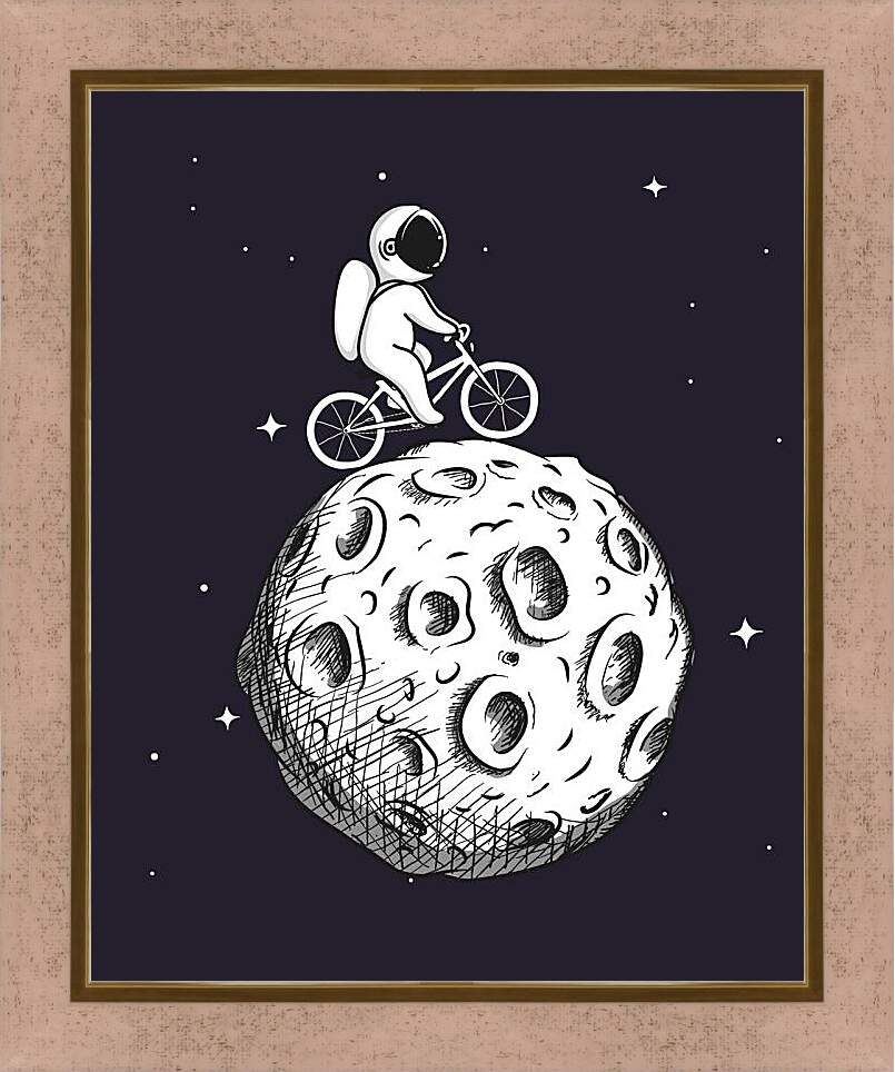 Картина в раме - Космонавт на велосипеде на Луне