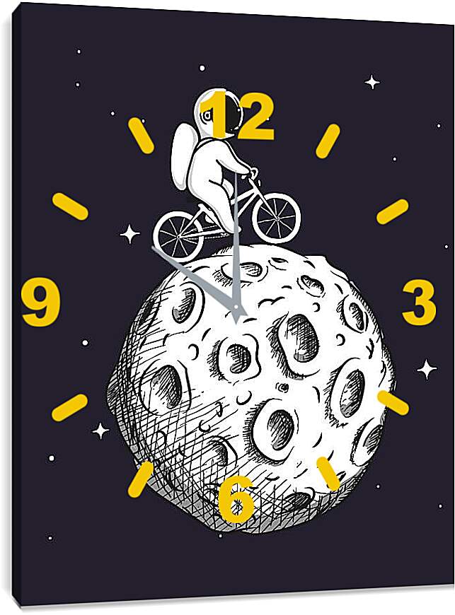 Часы картина - Космонавт на велосипеде на Луне