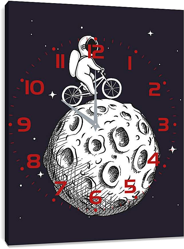 Часы картина - Космонавт на велосипеде на Луне