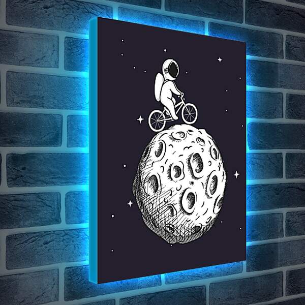 Лайтбокс световая панель - Космонавт на велосипеде на Луне