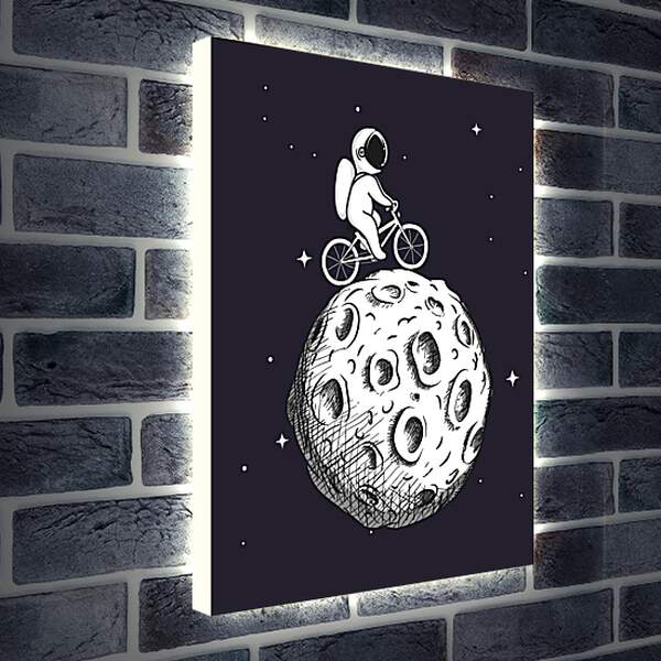 Лайтбокс световая панель - Космонавт на велосипеде на Луне