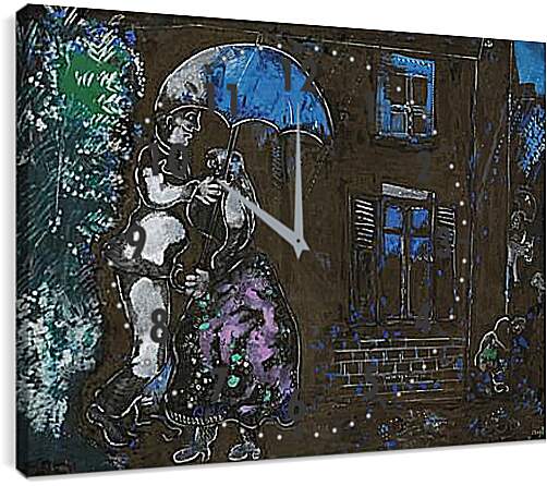Часы картина - Couple sous la pluie. Марк Шагал