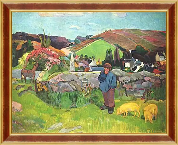 Картина в раме - The Swineherd. Свинопас, Бретань. Поль Гоген