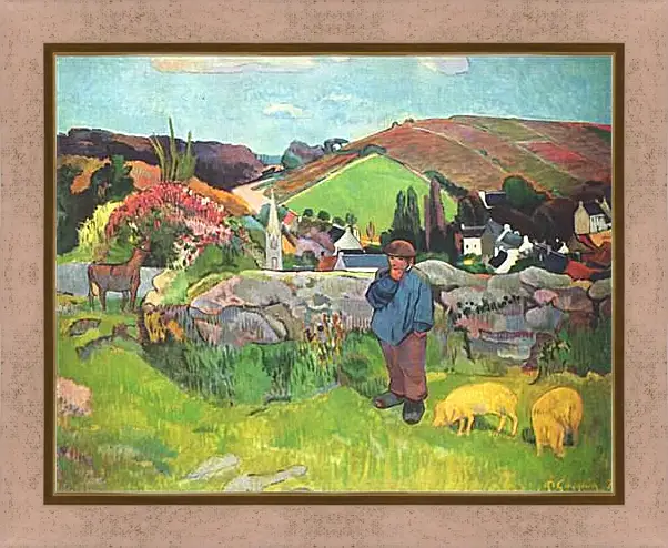 Картина в раме - The Swineherd. Свинопас, Бретань. Поль Гоген