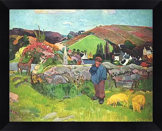 Картина в раме - The Swineherd. Свинопас, Бретань. Поль Гоген