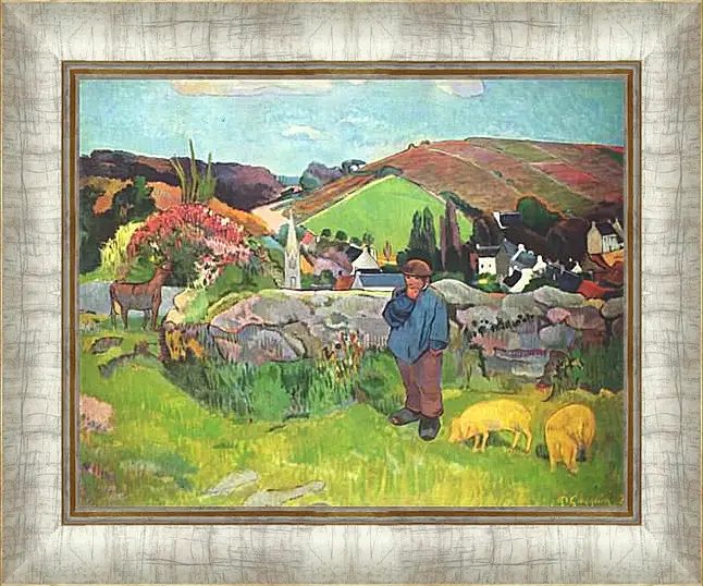 Картина в раме - The Swineherd. Свинопас, Бретань. Поль Гоген