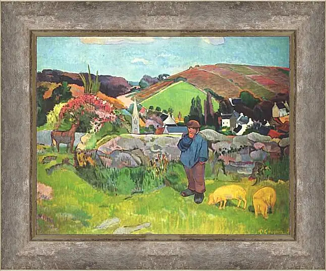 Картина в раме - The Swineherd. Свинопас, Бретань. Поль Гоген
