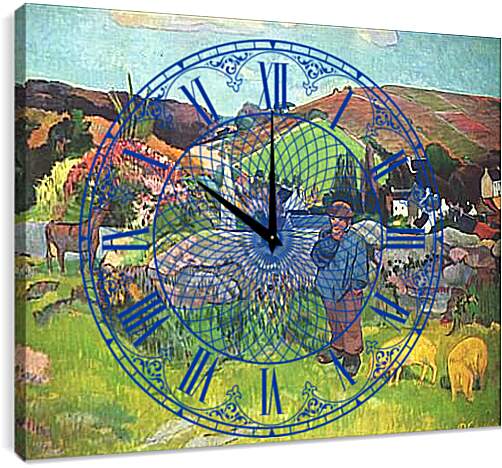 Часы картина - The Swineherd. Свинопас, Бретань. Поль Гоген