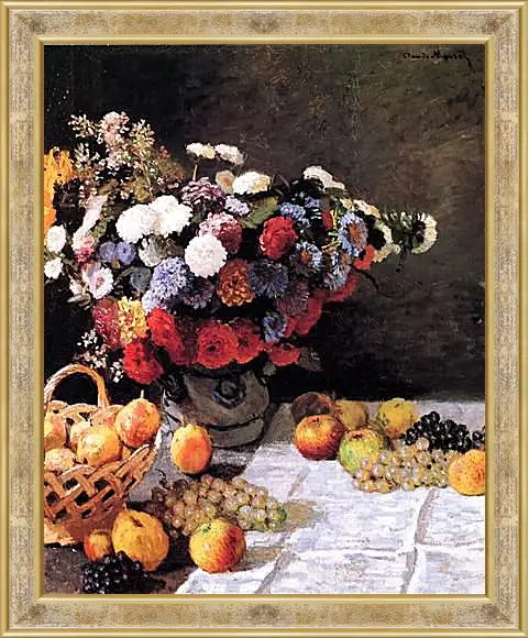 Картина в раме - Still-Life with Flowers and Fruits. Клод Моне