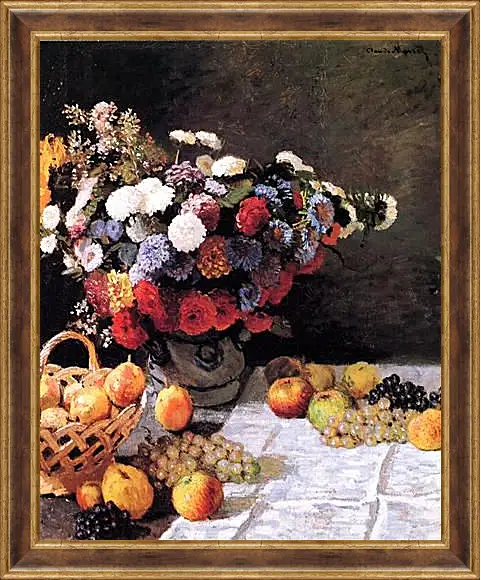 Картина в раме - Still-Life with Flowers and Fruits. Клод Моне