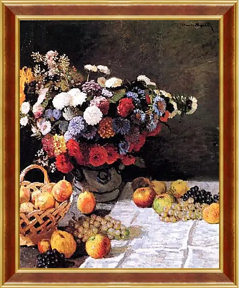 Картина в раме - Still-Life with Flowers and Fruits. Клод Моне