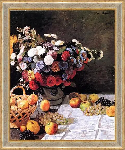 Картина в раме - Still-Life with Flowers and Fruits. Клод Моне