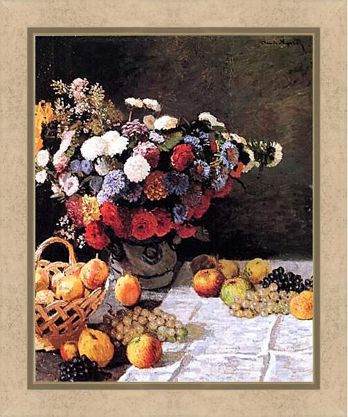 Картина в раме - Still-Life with Flowers and Fruits. Клод Моне