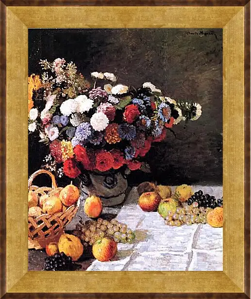 Картина в раме - Still-Life with Flowers and Fruits. Клод Моне