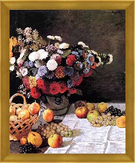 Картина в раме - Still-Life with Flowers and Fruits. Клод Моне