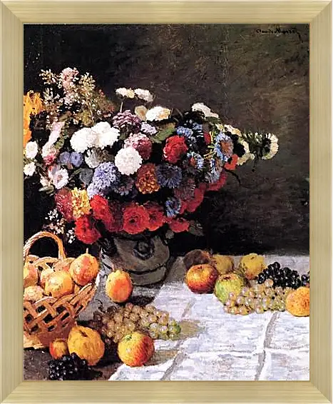 Картина в раме - Still-Life with Flowers and Fruits. Клод Моне