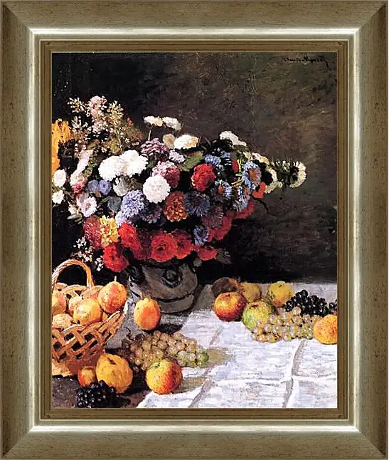 Картина в раме - Still-Life with Flowers and Fruits. Клод Моне