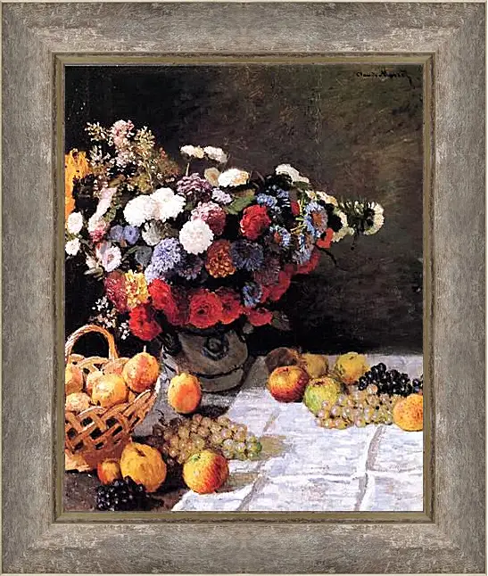 Картина в раме - Still-Life with Flowers and Fruits. Клод Моне