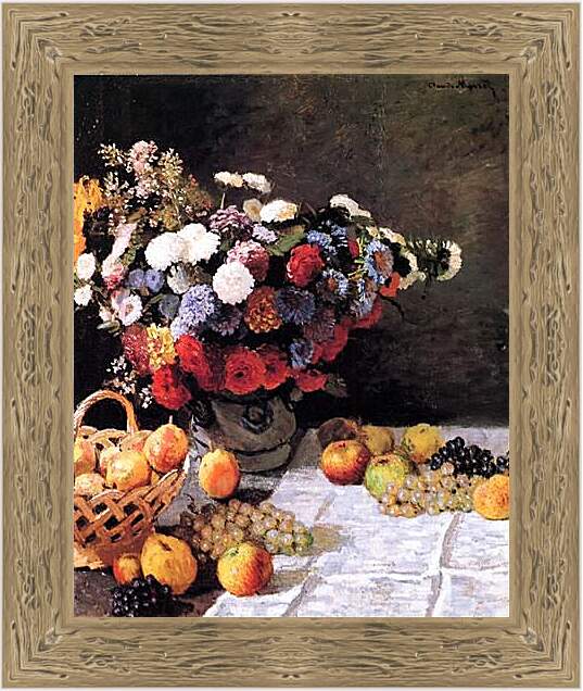 Картина в раме - Still-Life with Flowers and Fruits. Клод Моне