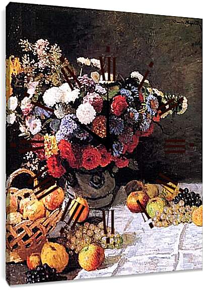 Часы картина - Still-Life with Flowers and Fruits. Клод Моне