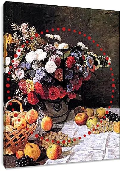 Часы картина - Still-Life with Flowers and Fruits. Клод Моне