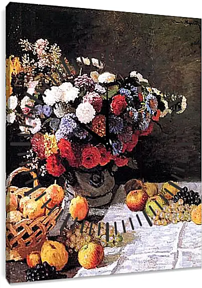 Часы картина - Still-Life with Flowers and Fruits. Клод Моне