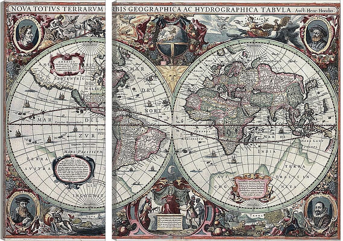 Модульная картина - Старинная карта мира