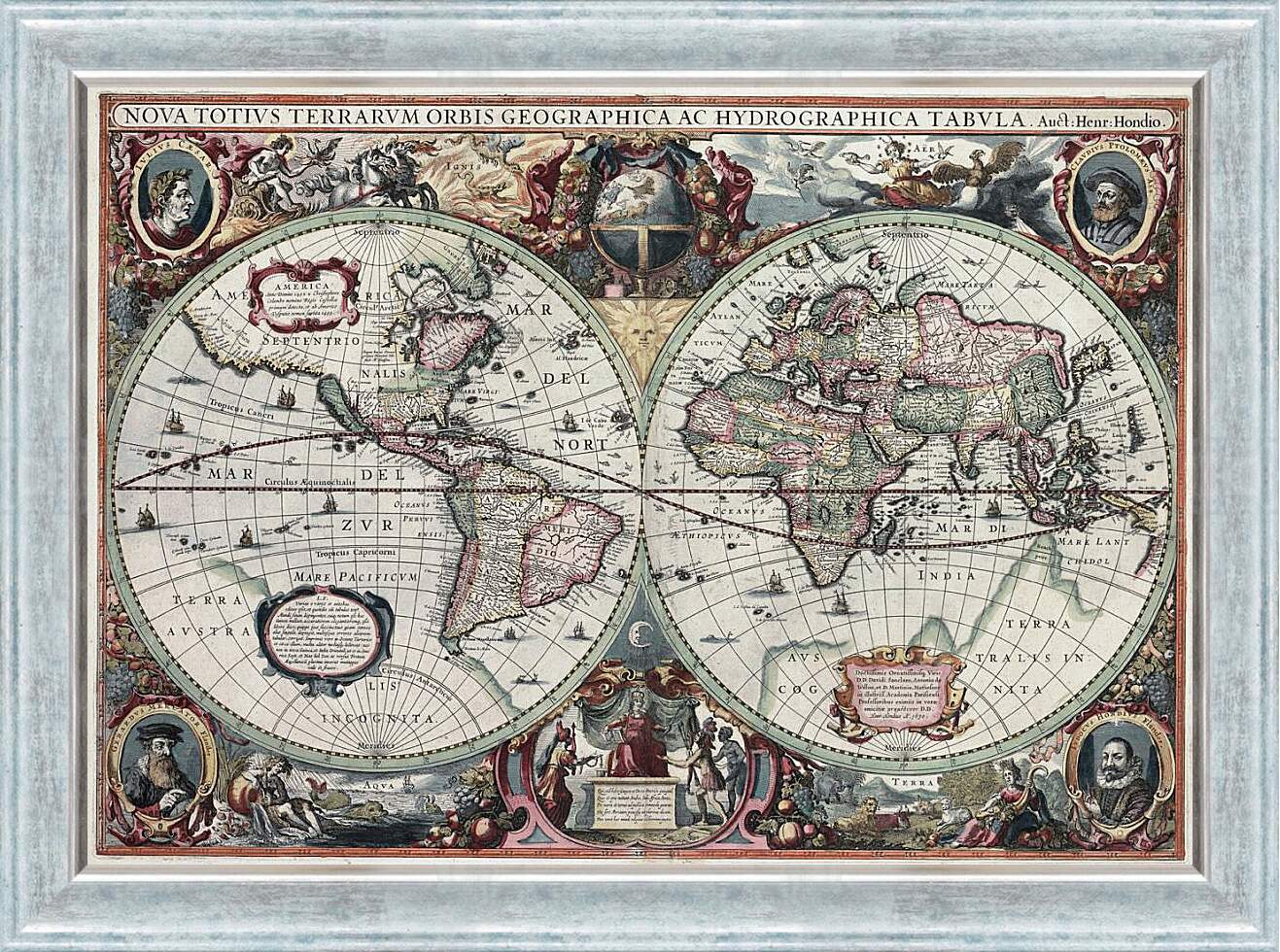 Картина в раме - Старинная карта мира