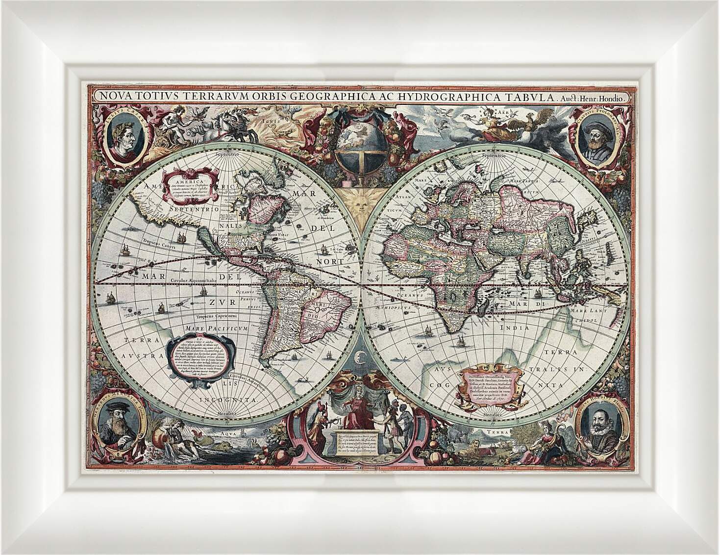 Картина в раме - Старинная карта мира