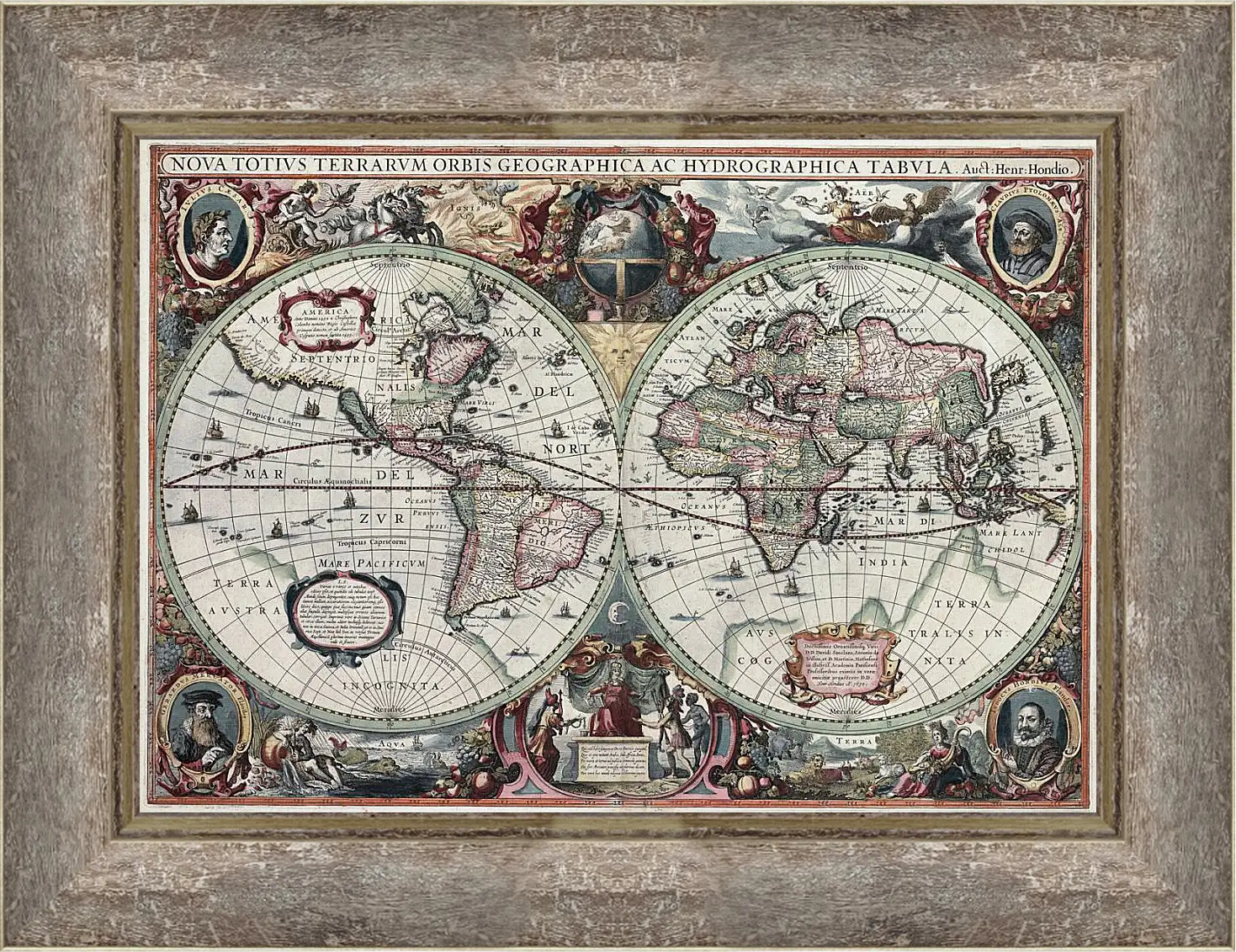 Картина в раме - Старинная карта мира