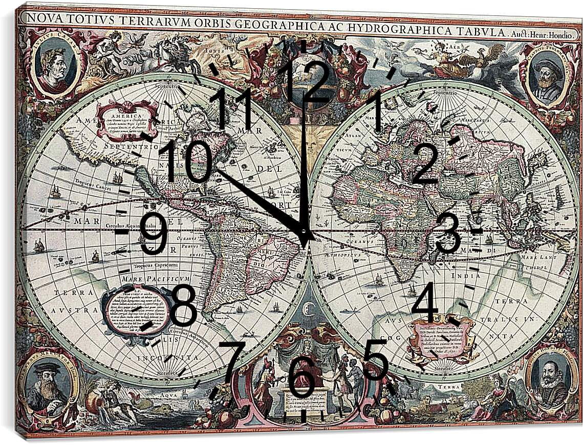 Часы картина - Старинная карта мира