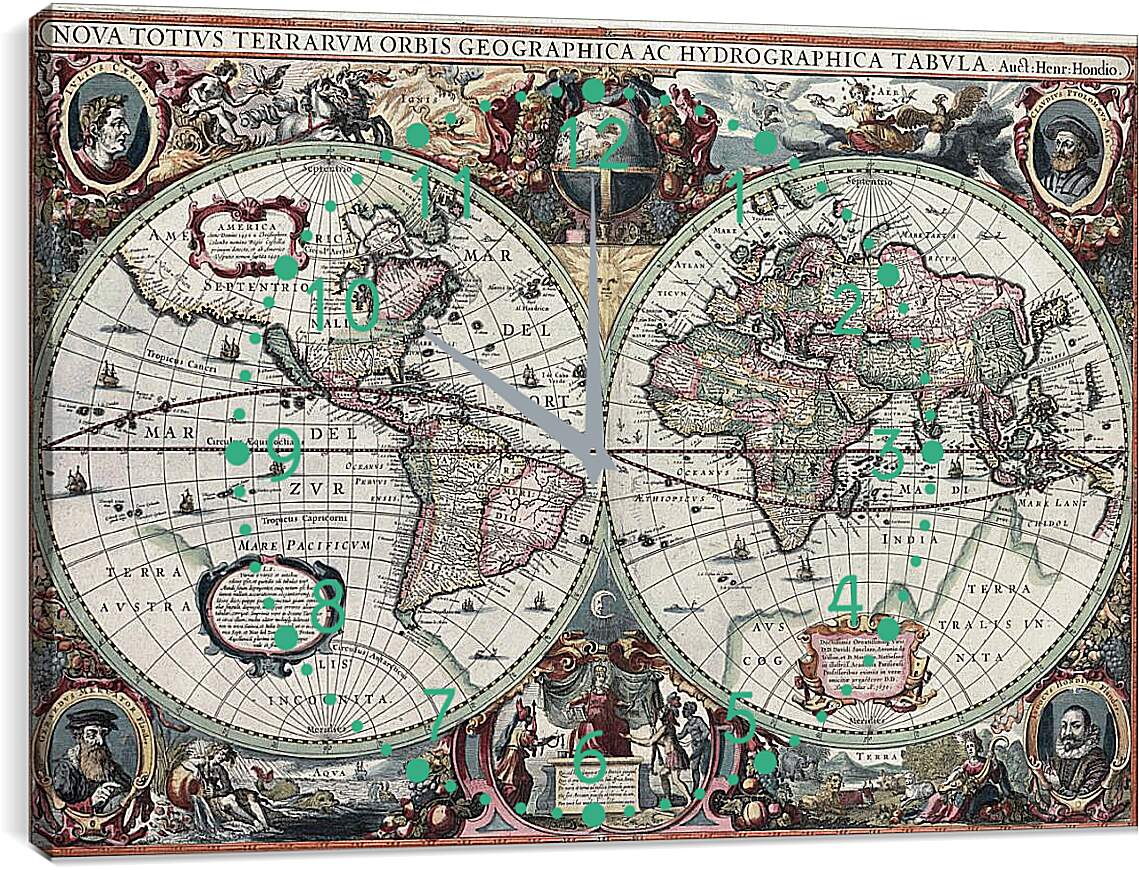 Часы картина - Старинная карта мира