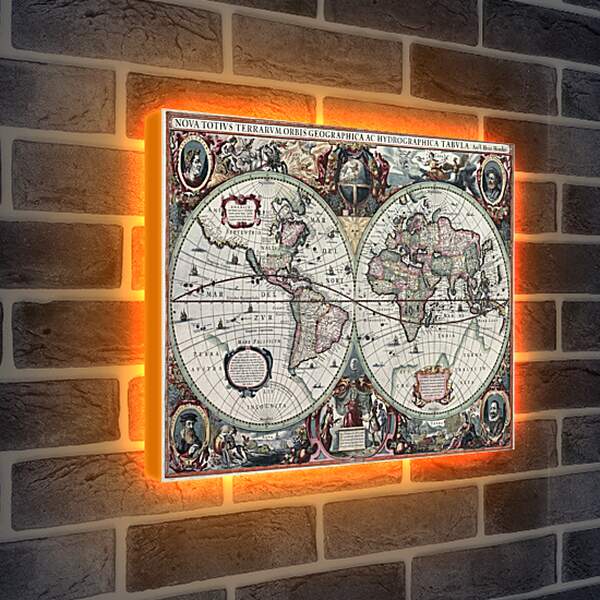 Лайтбокс световая панель - Старинная карта мира
